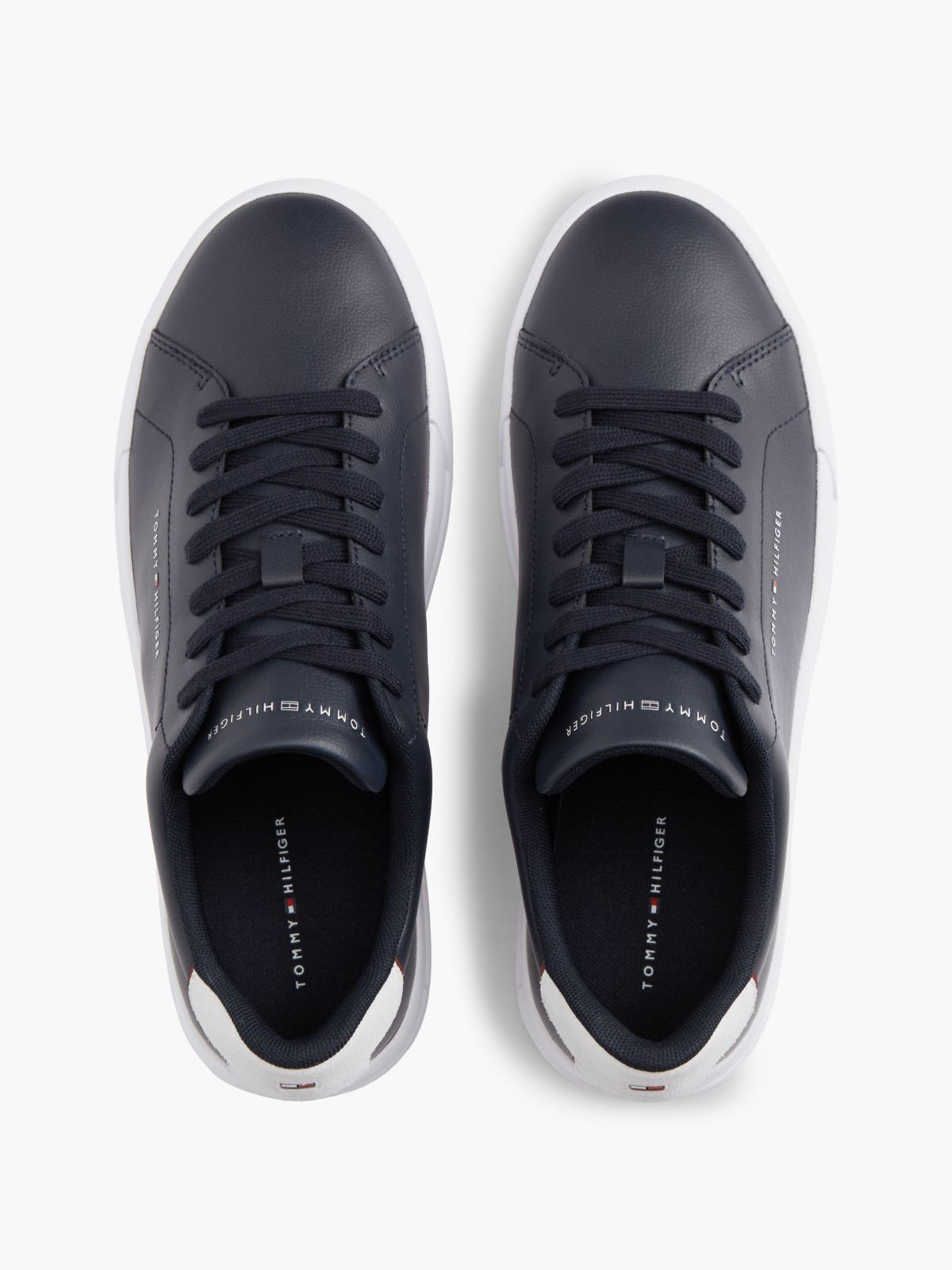 Contrast Heel Court Trainers With Leather — Blue