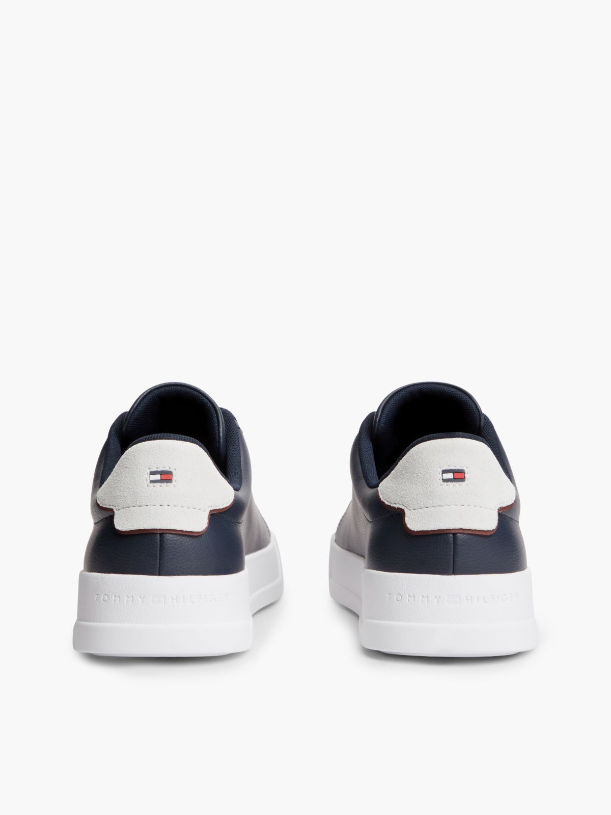 Contrast Heel Court Trainers With Leather — Blue