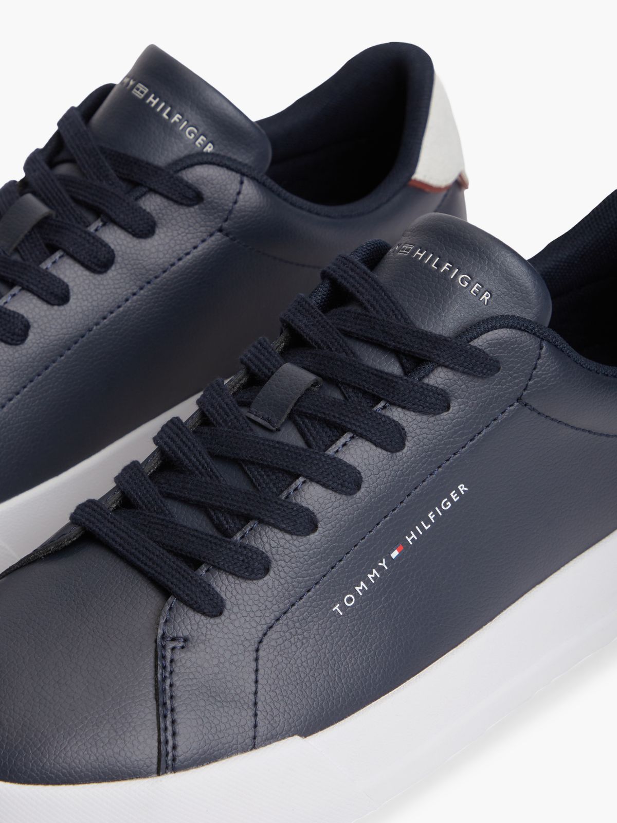 Contrast Heel Court Trainers With Leather — Blue