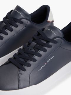 Contrast Heel Court Trainers With Leather — Blue 6