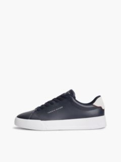 Contrast Heel Court Trainers With Leather — Blue 7