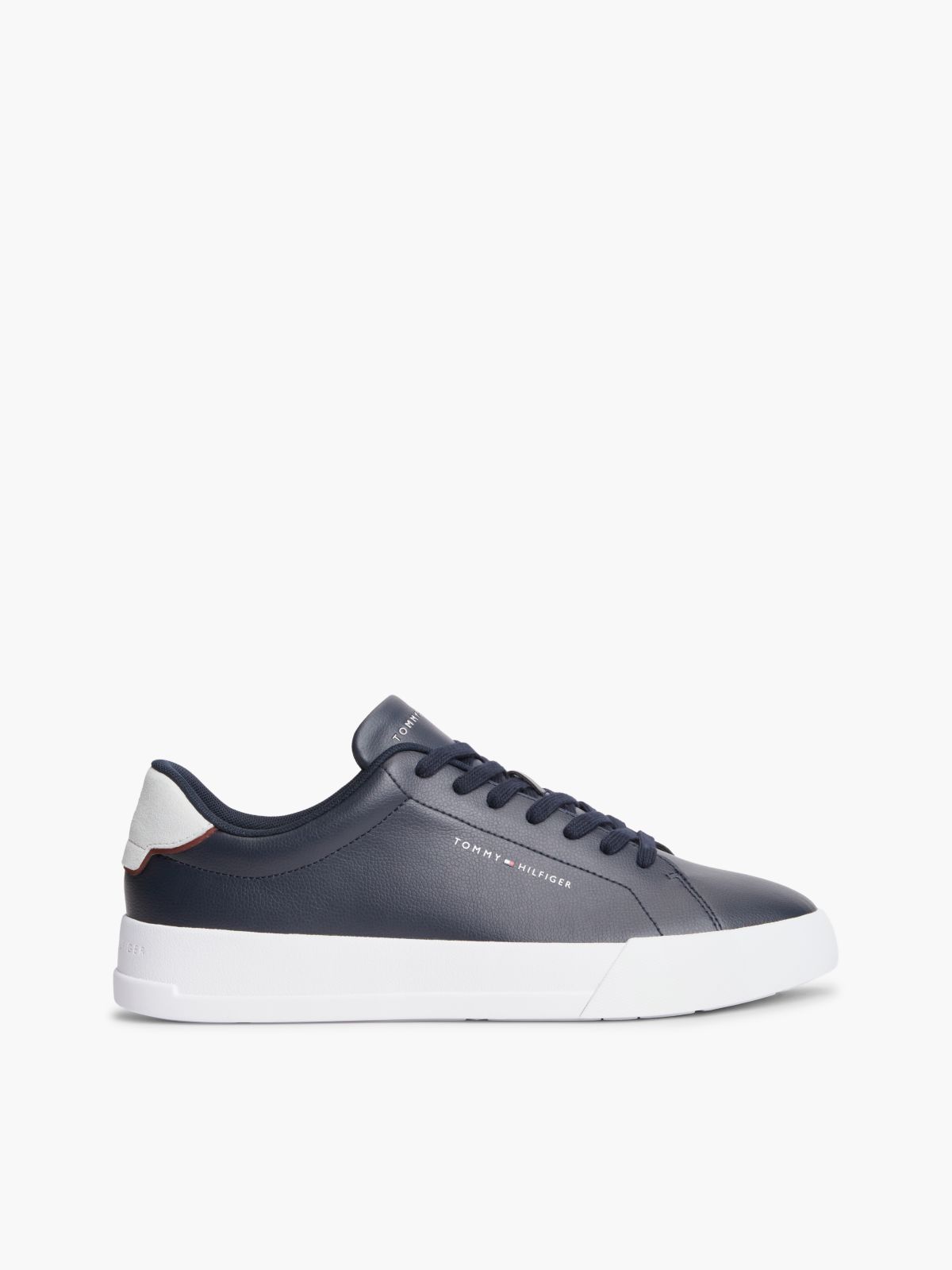 Contrast Heel Court Trainers With Leather — Blue