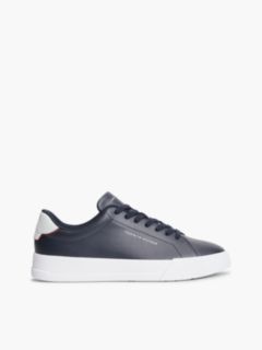 Contrast Heel Court Trainers With Leather — Blue 1