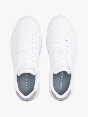 white contrast heel court trainers for men tommy hilfiger