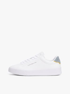 white contrast heel court trainers for men tommy hilfiger