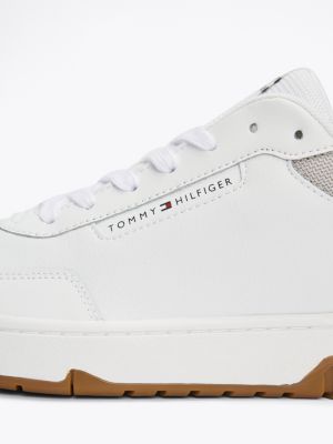 white mixed texture basketball trainers for men tommy hilfiger