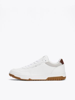 white mixed texture basketball trainers for men tommy hilfiger