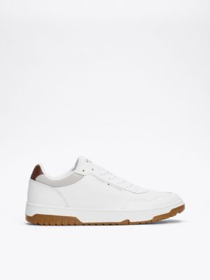 white mixed texture basketball trainers for men tommy hilfiger