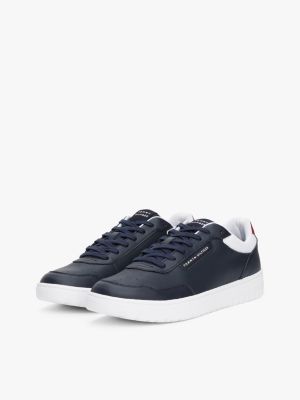 sneakers stile basket con mix di texture blu da uomini tommy hilfiger