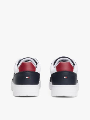 sneakers stile basket con mix di texture blu da uomini tommy hilfiger