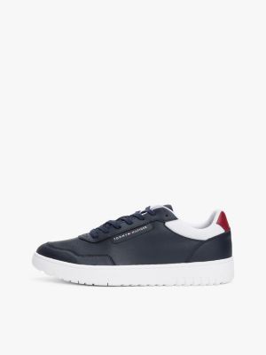 blue mixed texture basketball trainers for men tommy hilfiger