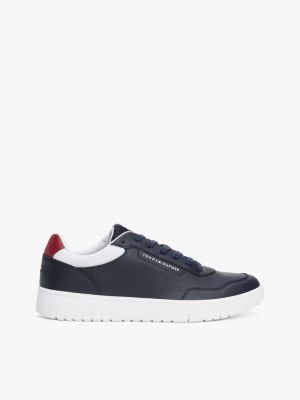 sneakers stile basket con mix di texture blu da uomini tommy hilfiger