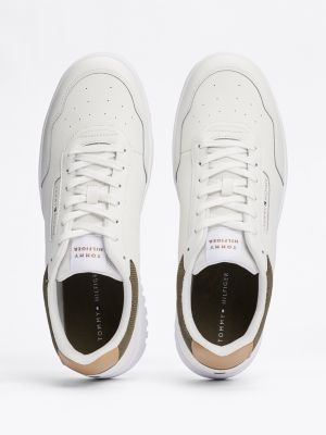 white mixed texture basketball trainers for men tommy hilfiger