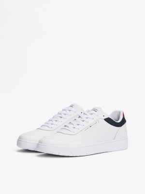 sneakers stile basket con mix di texture bianco da uomini tommy hilfiger