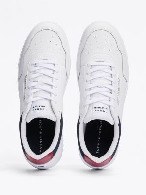 sneakers stile basket con mix di texture bianco da uomini tommy hilfiger