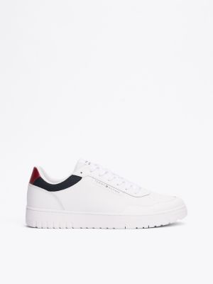 white mixed texture basketball trainers for men tommy hilfiger