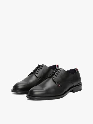 black mixed texture leather derby shoes for men tommy hilfiger