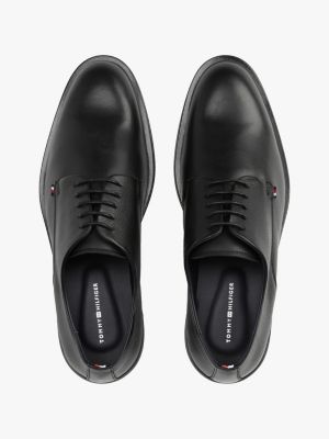 scarpe derby in pelle con mix di texture nero da uomini tommy hilfiger