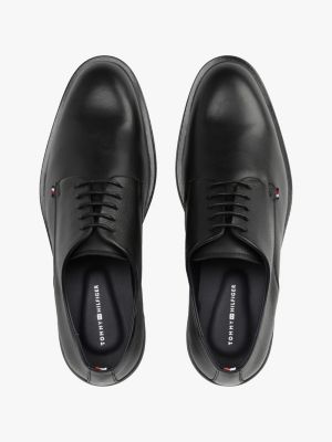 black mixed texture leather derby shoes for men tommy hilfiger