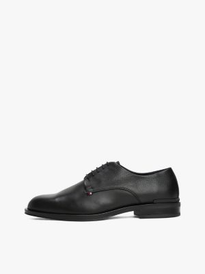 black mixed texture leather derby shoes for men tommy hilfiger