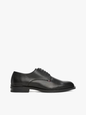 black mixed texture leather derby shoes for men tommy hilfiger