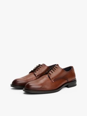 brown mixed texture leather derby shoes for men tommy hilfiger