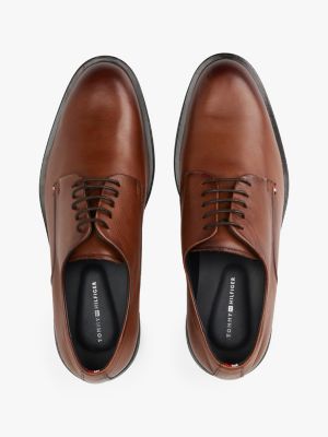 brown mixed texture leather derby shoes for men tommy hilfiger