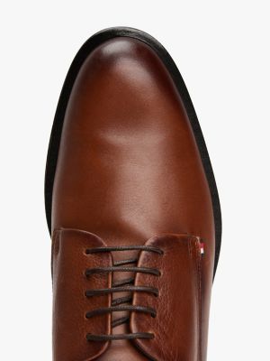 brown mixed texture leather derby shoes for men tommy hilfiger