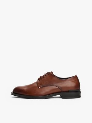 brown mixed texture leather derby shoes for men tommy hilfiger