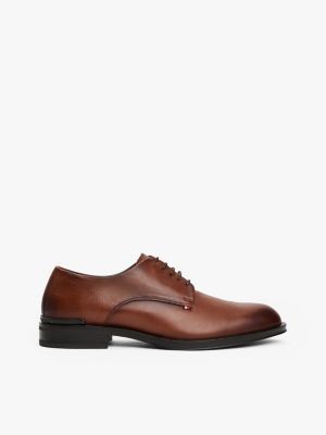 brown mixed texture leather derby shoes for men tommy hilfiger