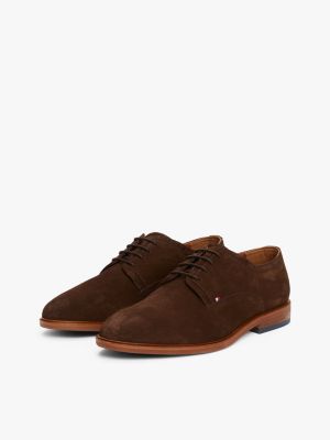 brown signature suede derby shoes for men tommy hilfiger