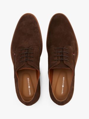 brown signature suede derby shoes for men tommy hilfiger