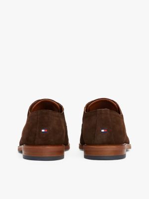 brown signature suede derby shoes for men tommy hilfiger