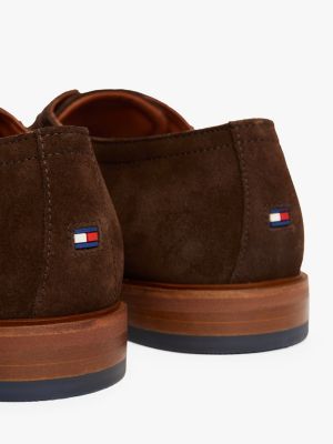 brown signature suede derby shoes for men tommy hilfiger