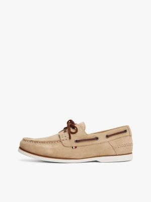 chaussures bateau en daim beige pour hommes tommy hilfiger