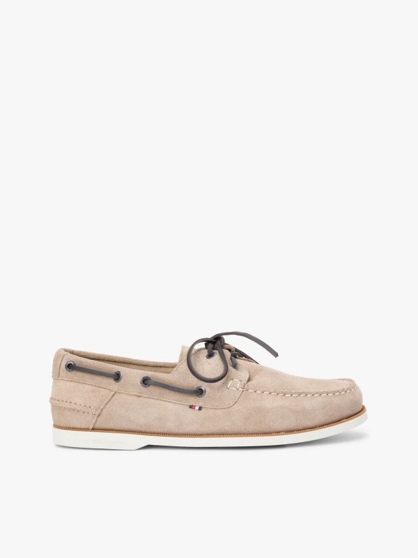 Suede Boat Shoes — Beige