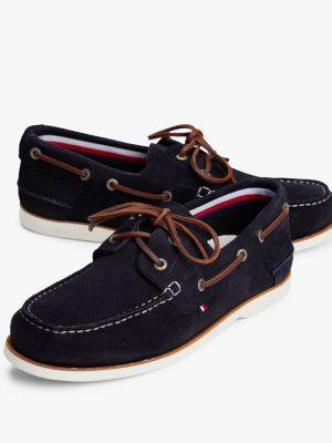 chaussures bateau en daim bleu pour hommes tommy hilfiger