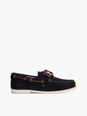 chaussures bateau en daim blue pour hommes tommy hilfiger