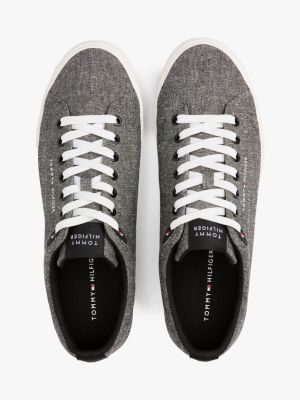 baskets en chambray de lin gris pour hommes tommy hilfiger