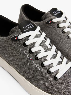 baskets en chambray de lin gris pour hommes tommy hilfiger