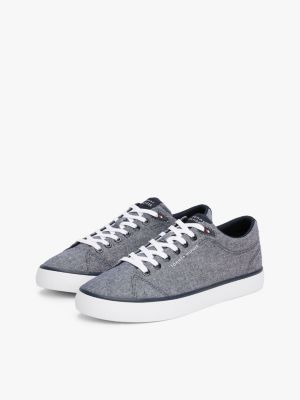 baskets en chambray de lin bleu pour hommes tommy hilfiger