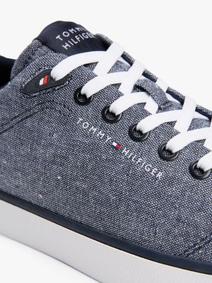 baskets en chambray de lin bleu pour hommes tommy hilfiger