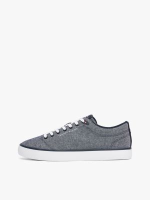 baskets en chambray de lin bleu pour hommes tommy hilfiger