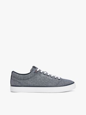 blue sneaker aus chambray-leinen für herren - tommy hilfiger