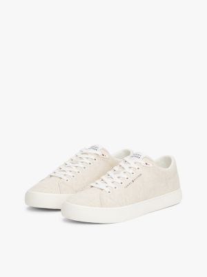 baskets en chambray de lin beige pour hommes tommy hilfiger