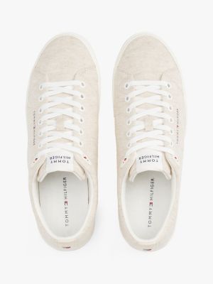 beige linen chambray trainers for men tommy hilfiger