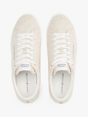 baskets en chambray de lin beige pour hommes tommy hilfiger