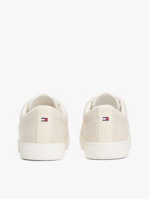 baskets en chambray de lin beige pour hommes tommy hilfiger