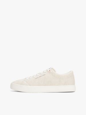 baskets en chambray de lin beige pour hommes tommy hilfiger