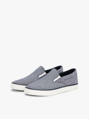 multi linen chambray slip-on canvas trainers for men tommy hilfiger